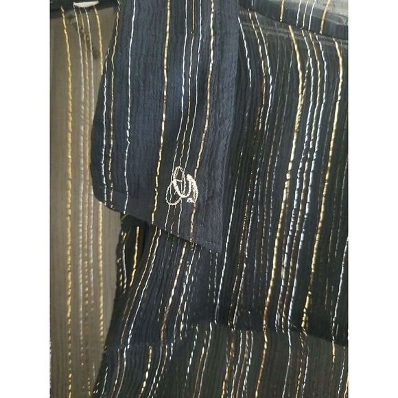 Vtg G-Unit Sexy Black Silk Blouse Silver/Gold Metallic Stripe Sheer Disco, EUC,M - Picture 4 of 7